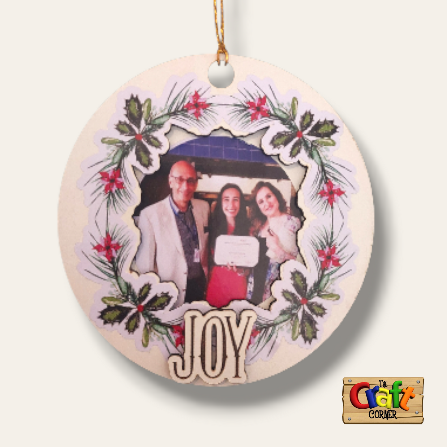 Ornament: Personalized Picture frame Wooden Festive joy