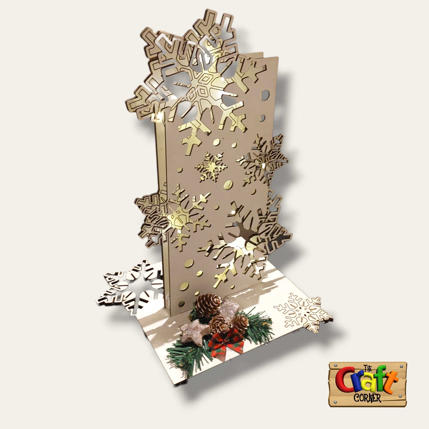 Wooden Layered snowflake lighted stand