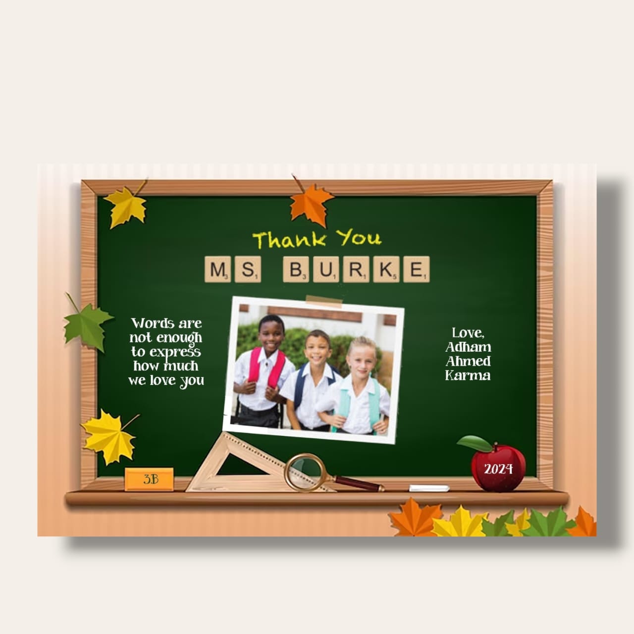 Personalized message Teacher Board with picture (green board)