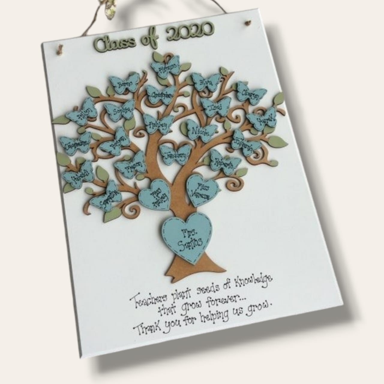 Personalized teacher wooden board (tree with butterflies)
