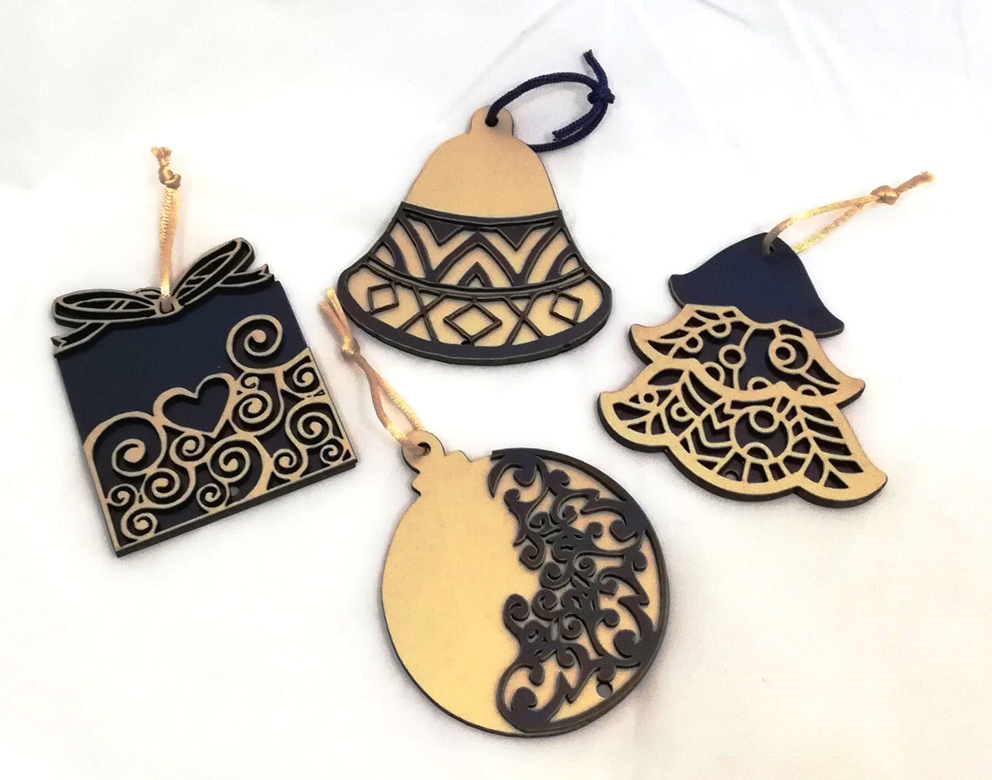 Ornaments: Wooden layered Christmas ornament (set of 4)