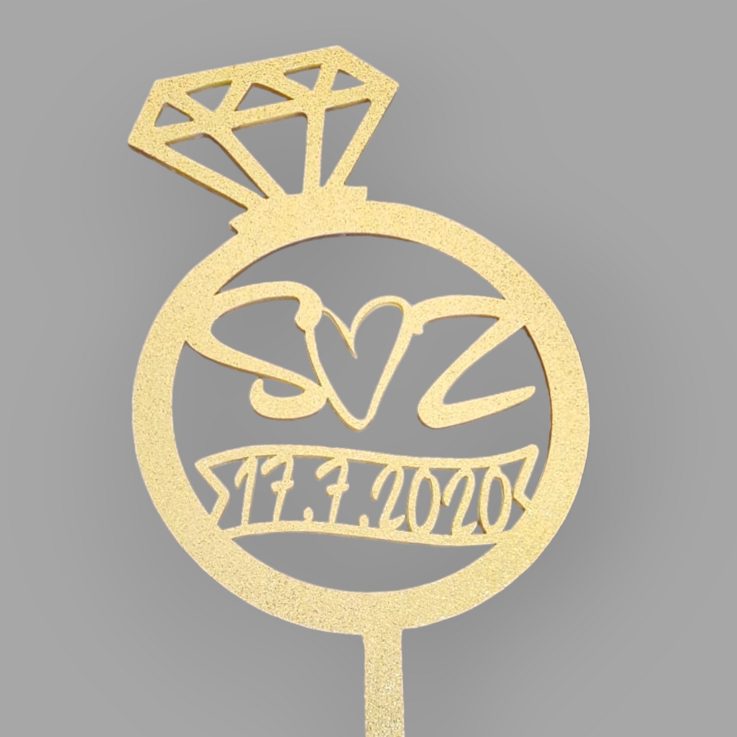 Glittery acrylic topper (gold) "ring with initials and date"