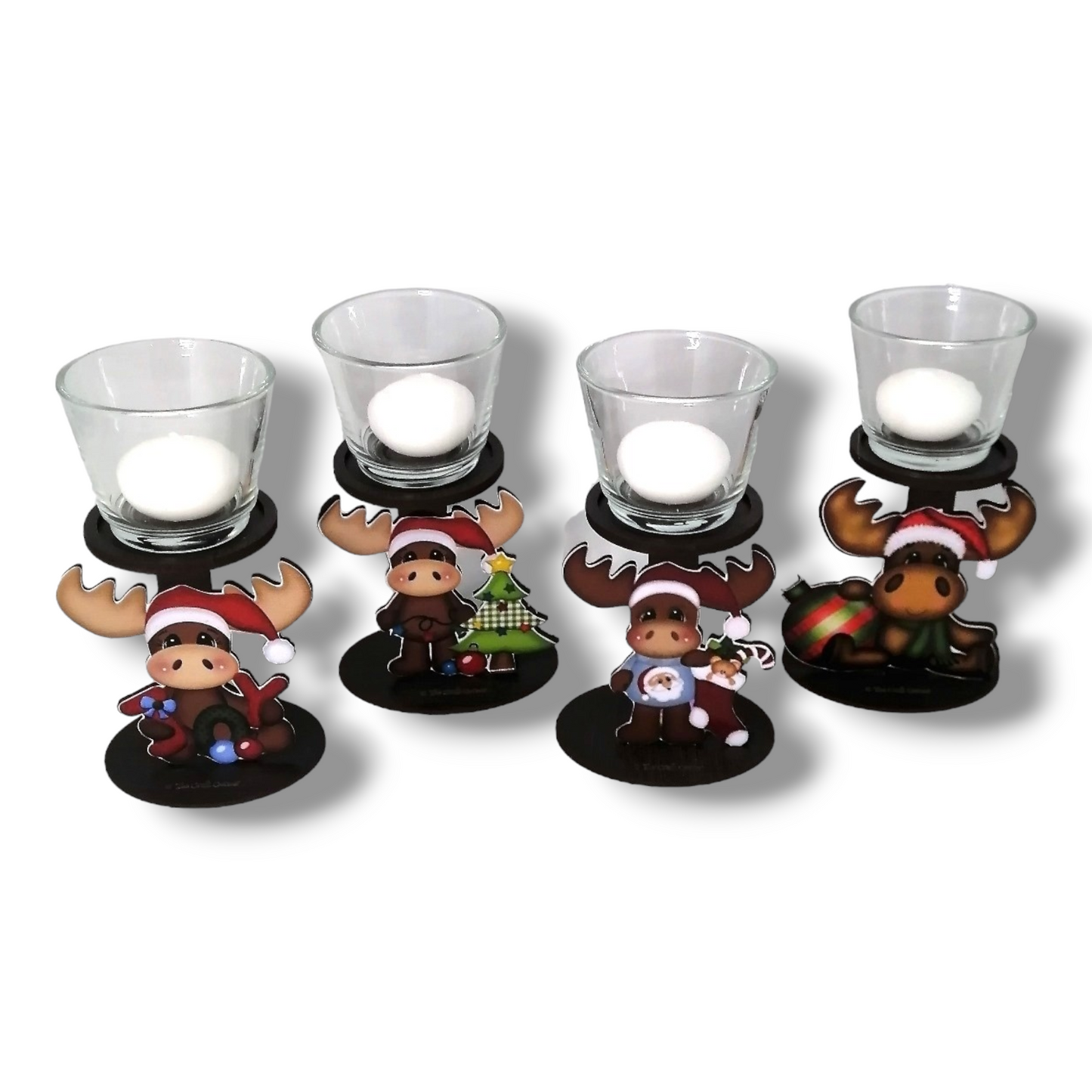 Candle holder: Wooden reindeer candle cups