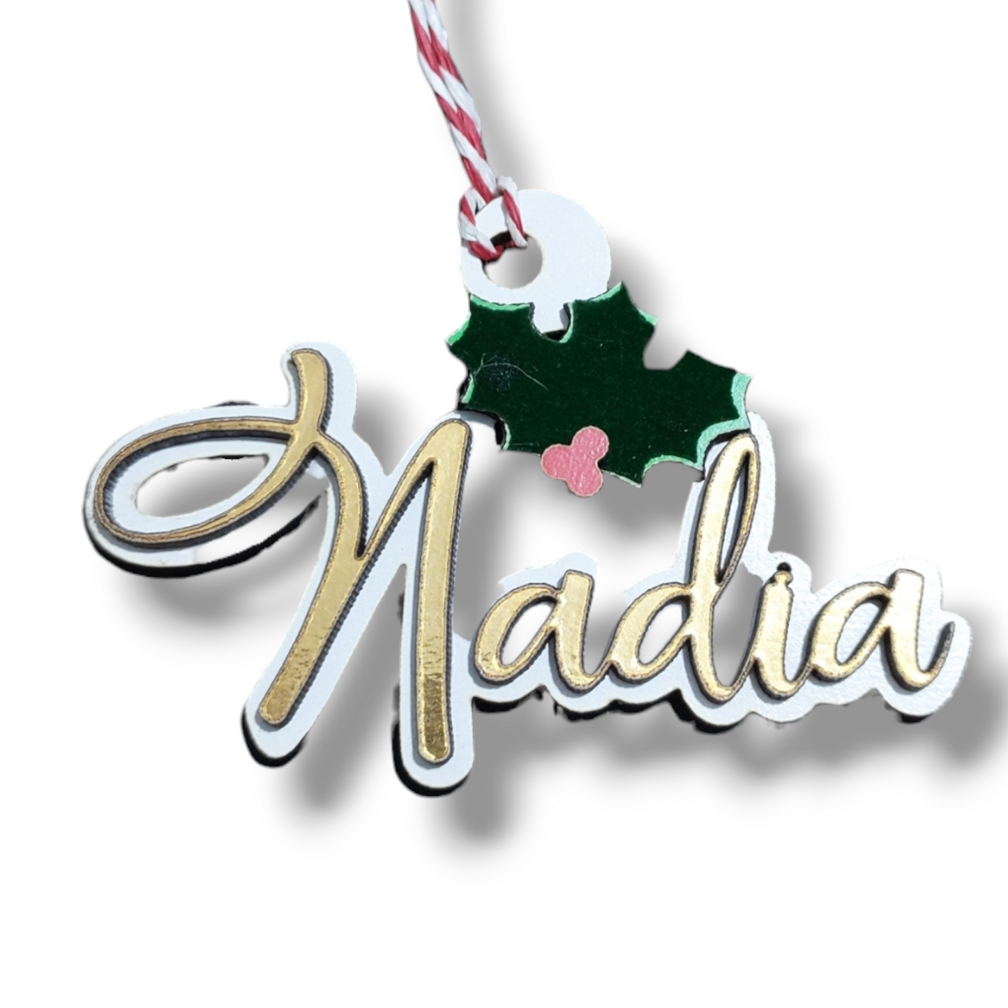 Ornament: Personalized italic layered wooden name ornament