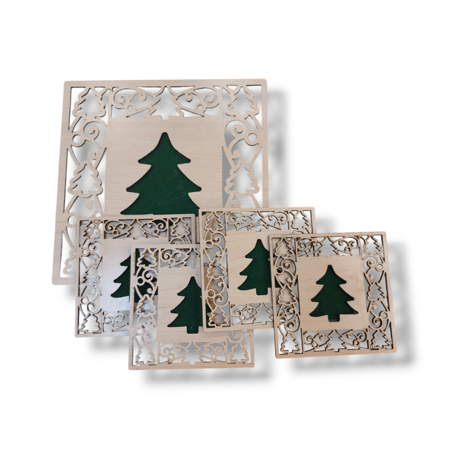 Coaster: Wooden Layered Christmas coaster set trees