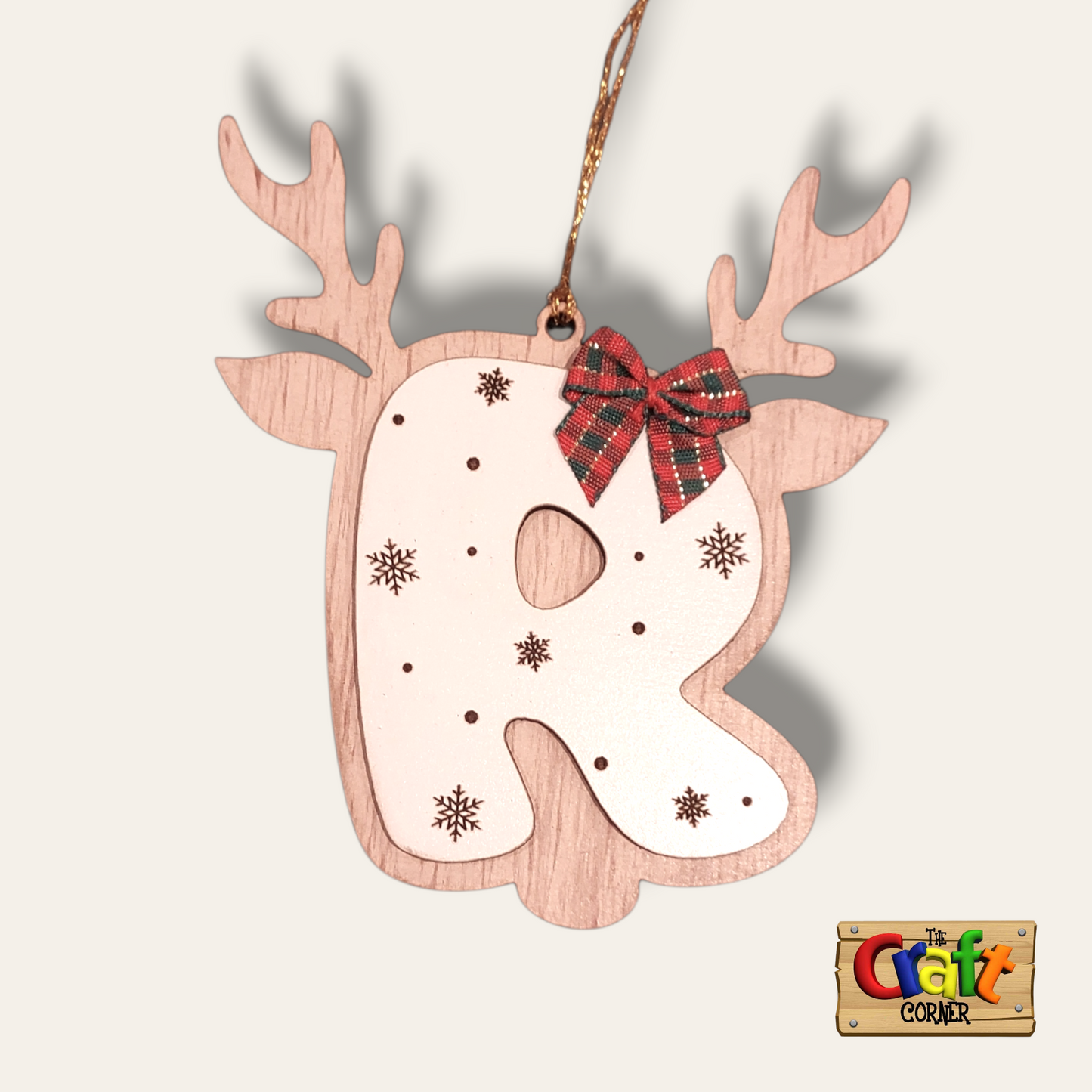 Ornament: Personalized wooden initial ornament (Reindeer antlers)