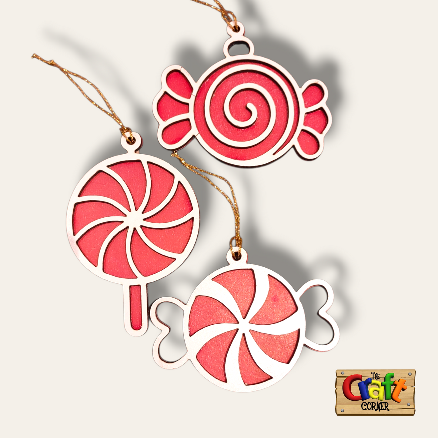 Ornament: Layered wood candy Christmas ornaments (set of 3)