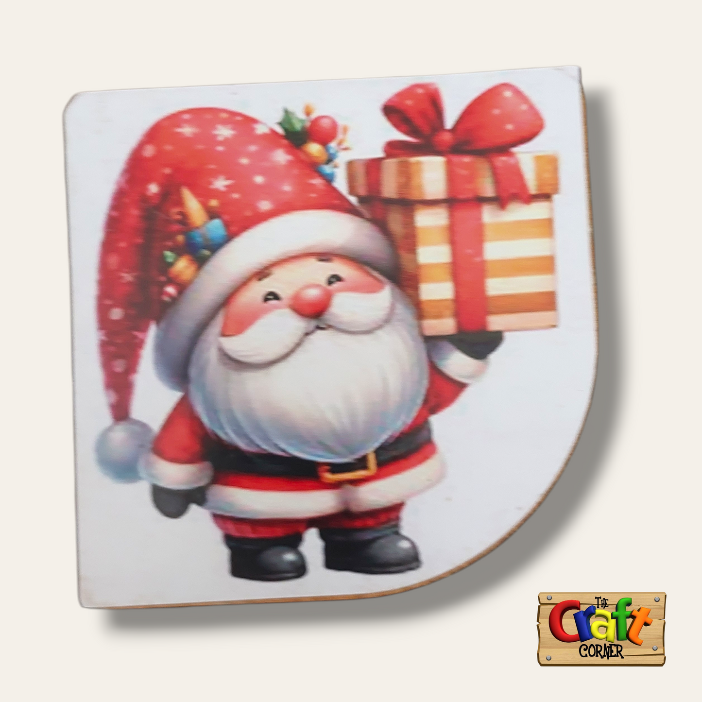 Coaster: Wooden 2D printed Christmas coaster set (Santas 1)