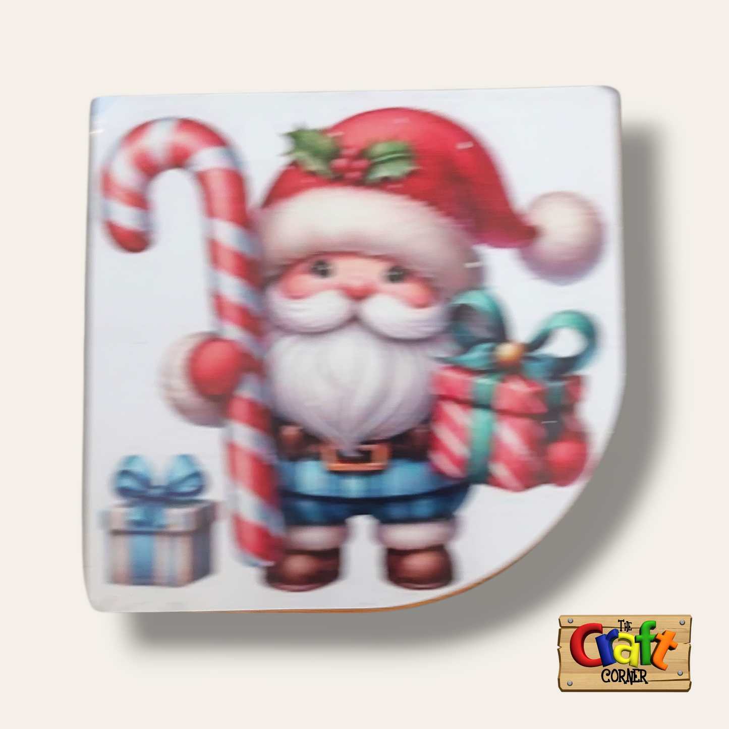 Coaster: Wooden 2D printed Christmas coaster set (Santas 2)