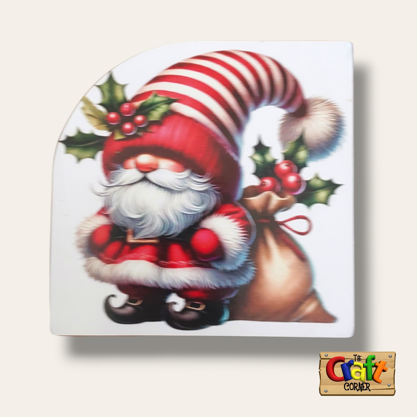Coaster: Wooden 2D printed Christmas coaster set (Gnomes 2)