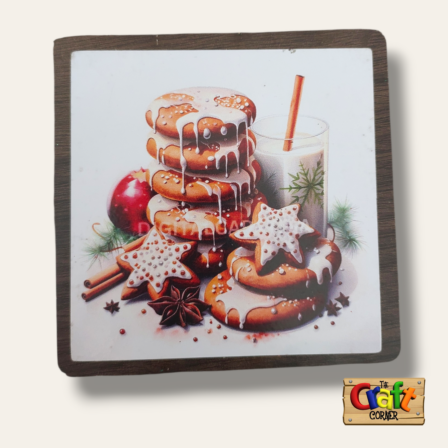 Coaster: Wooden 2D printed Christmas coaster set (Christmas cookies 2)