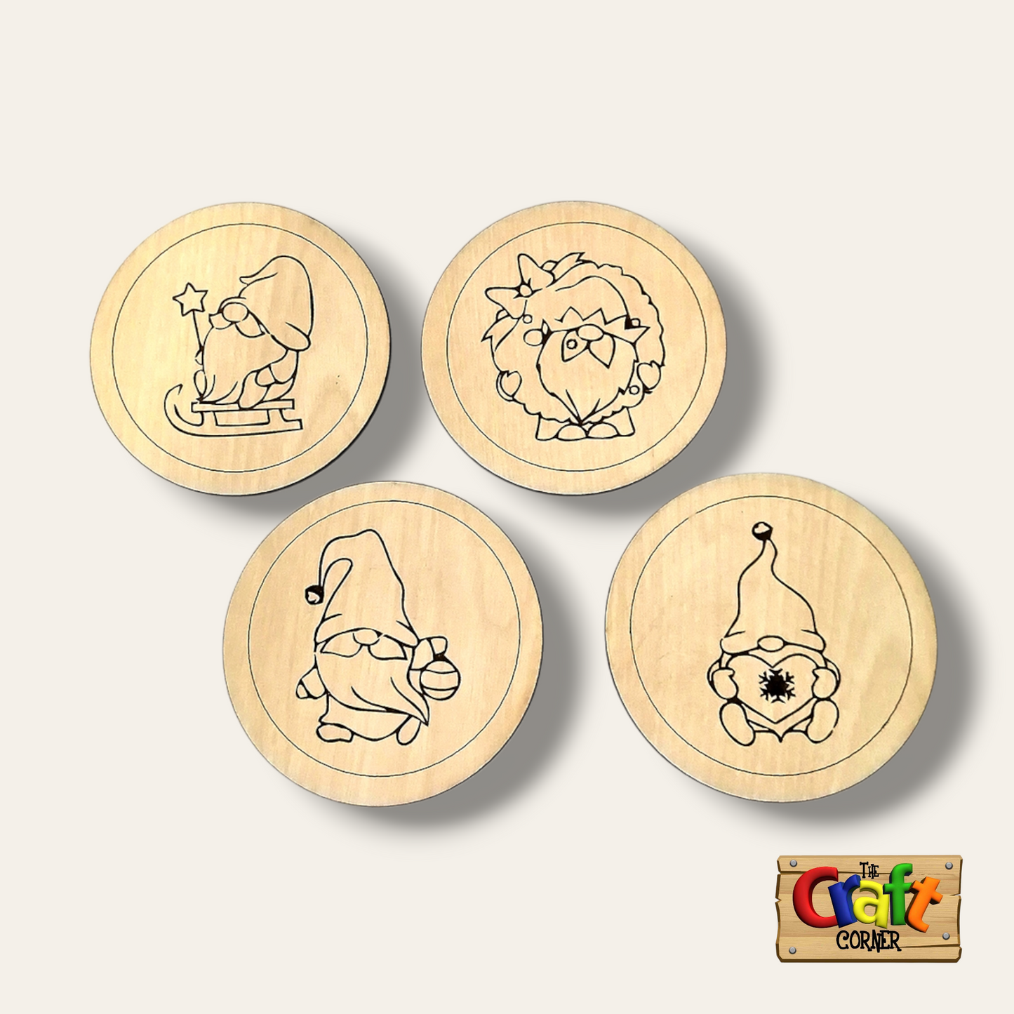 Coaster: Wooden gnome engraved coasters (set of 4)