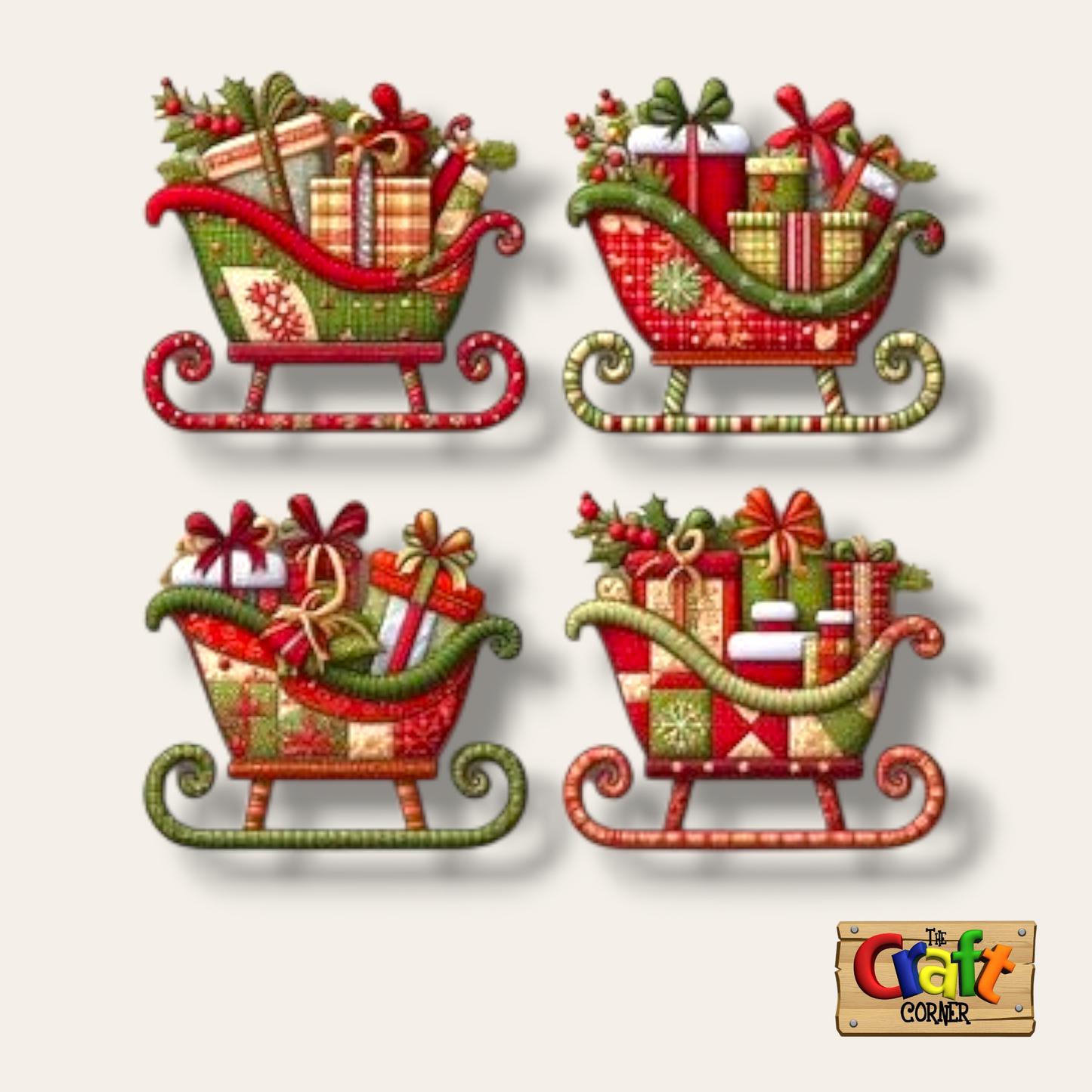 Ornament set: 2D printed wood Christmas ornaments (set of 4) sleighs