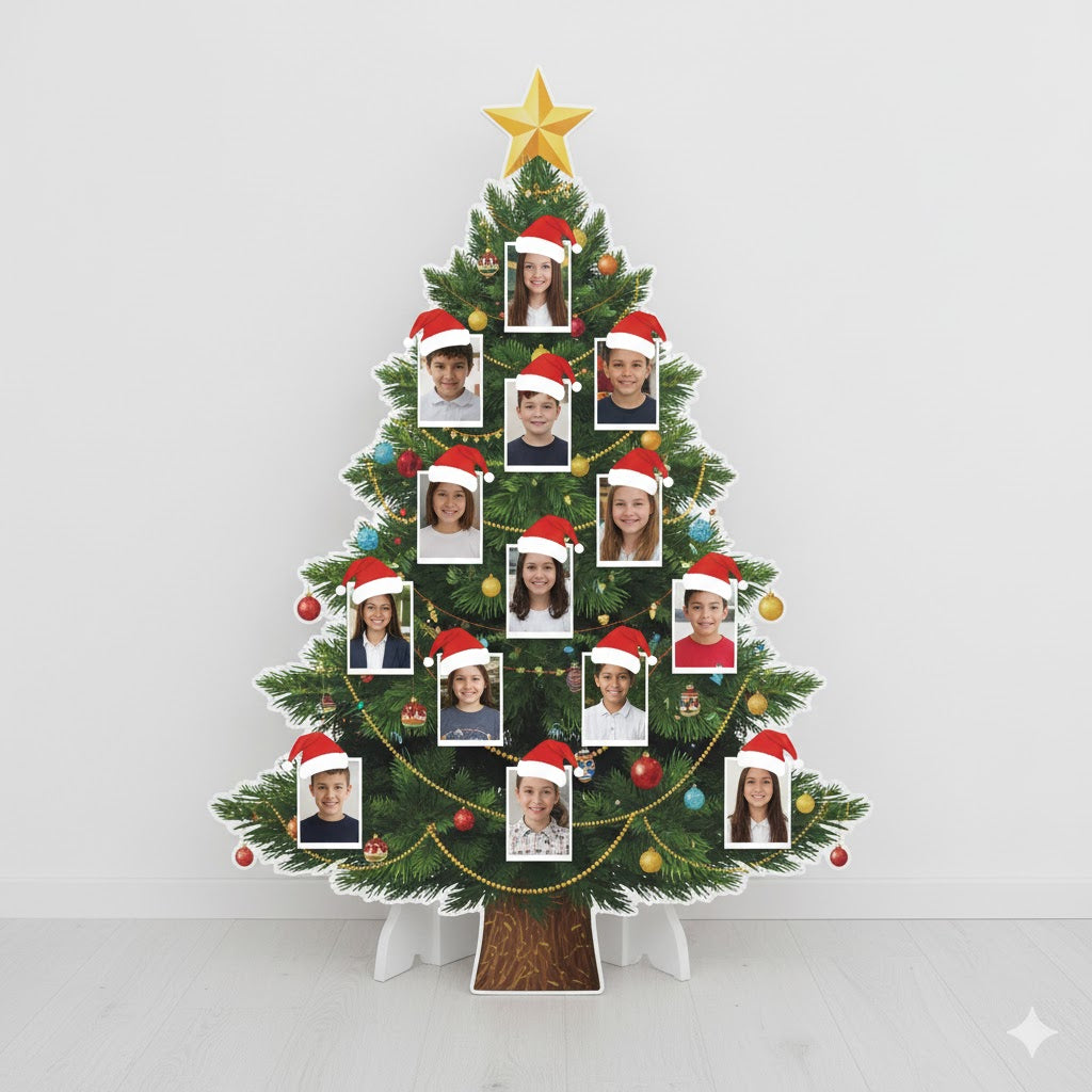 Wooden Printed Christmas tree class pictures stand