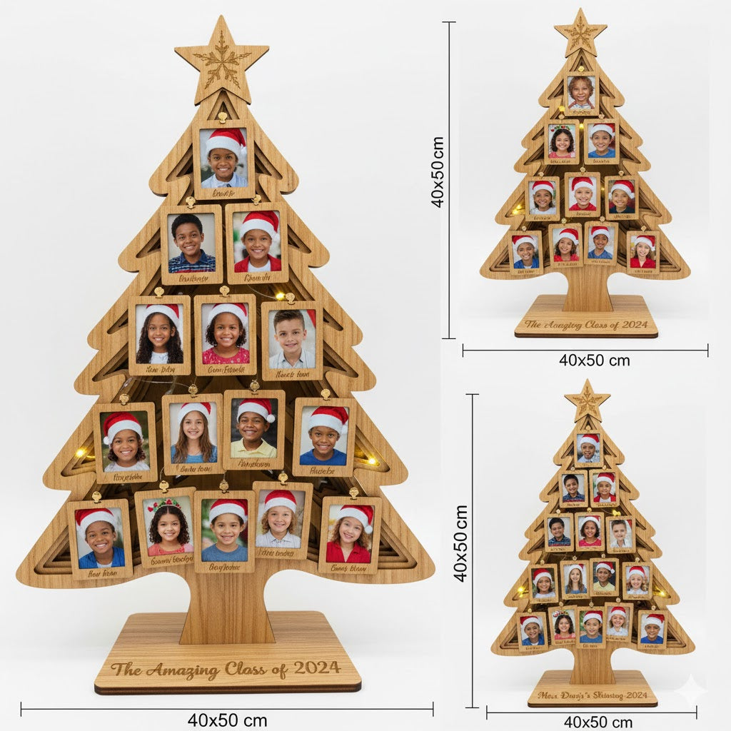 Wooden Christmas tree class pictures stand