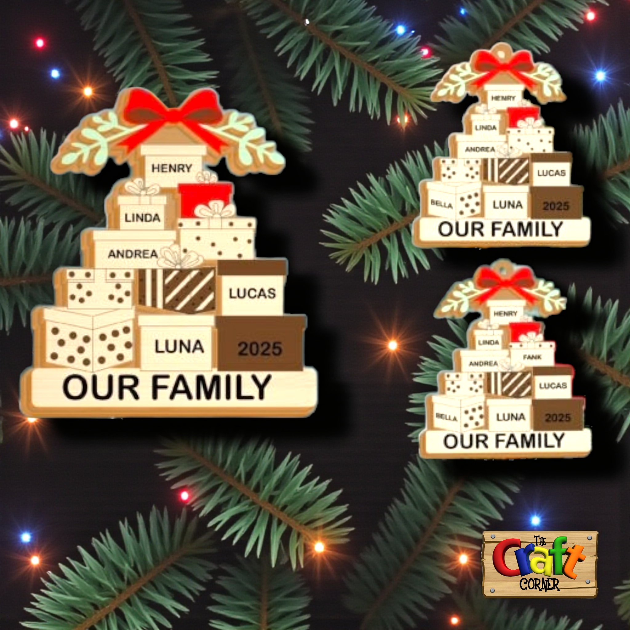 Ornament : Family personalized stacked gifts ornament