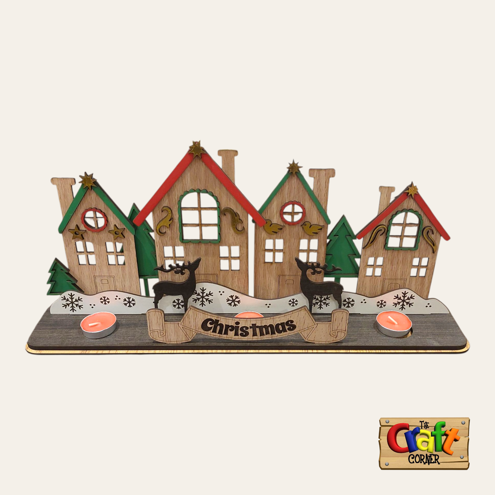 Candle holder: Wooden Layered Christmas scene