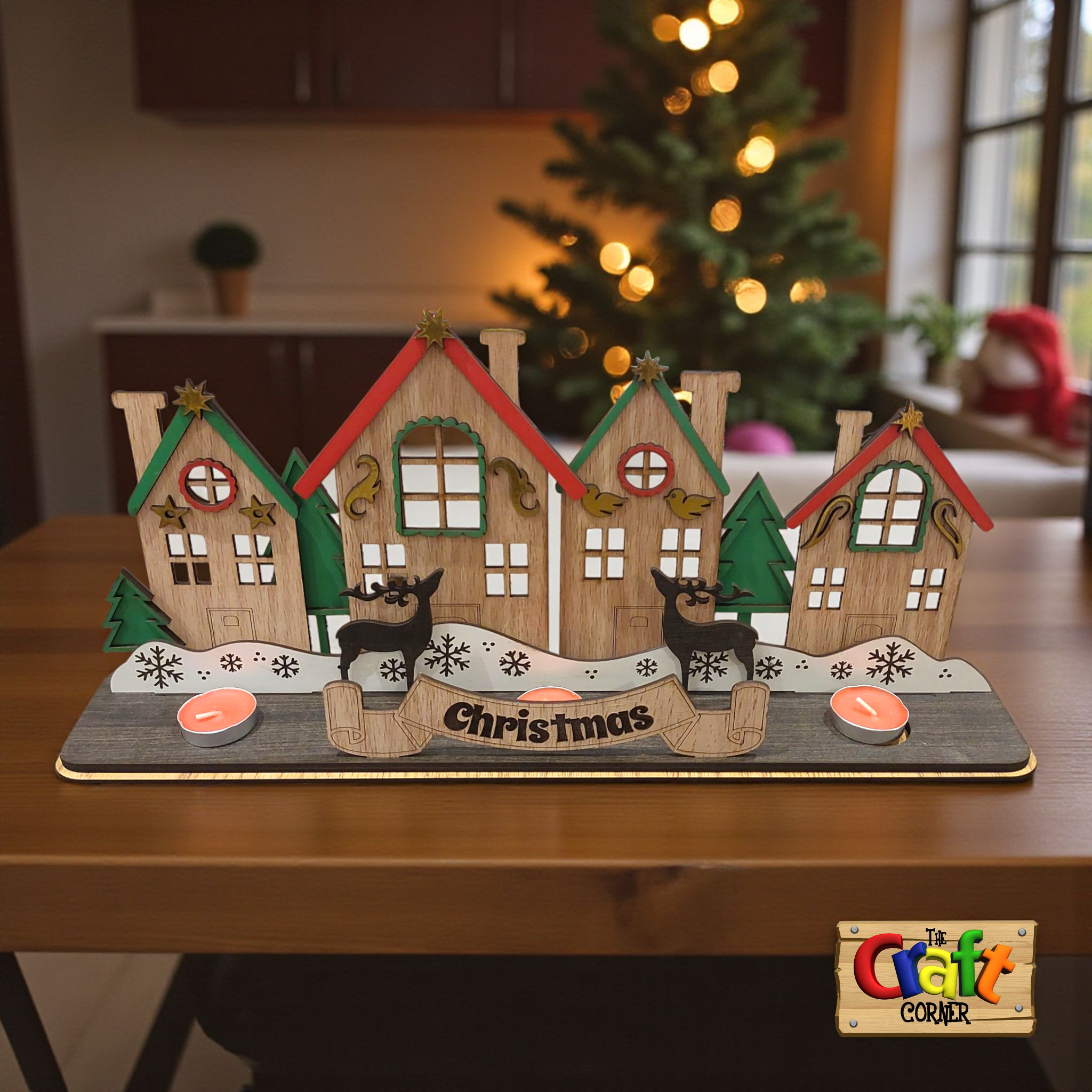 Candle holder: Wooden Layered Christmas scene