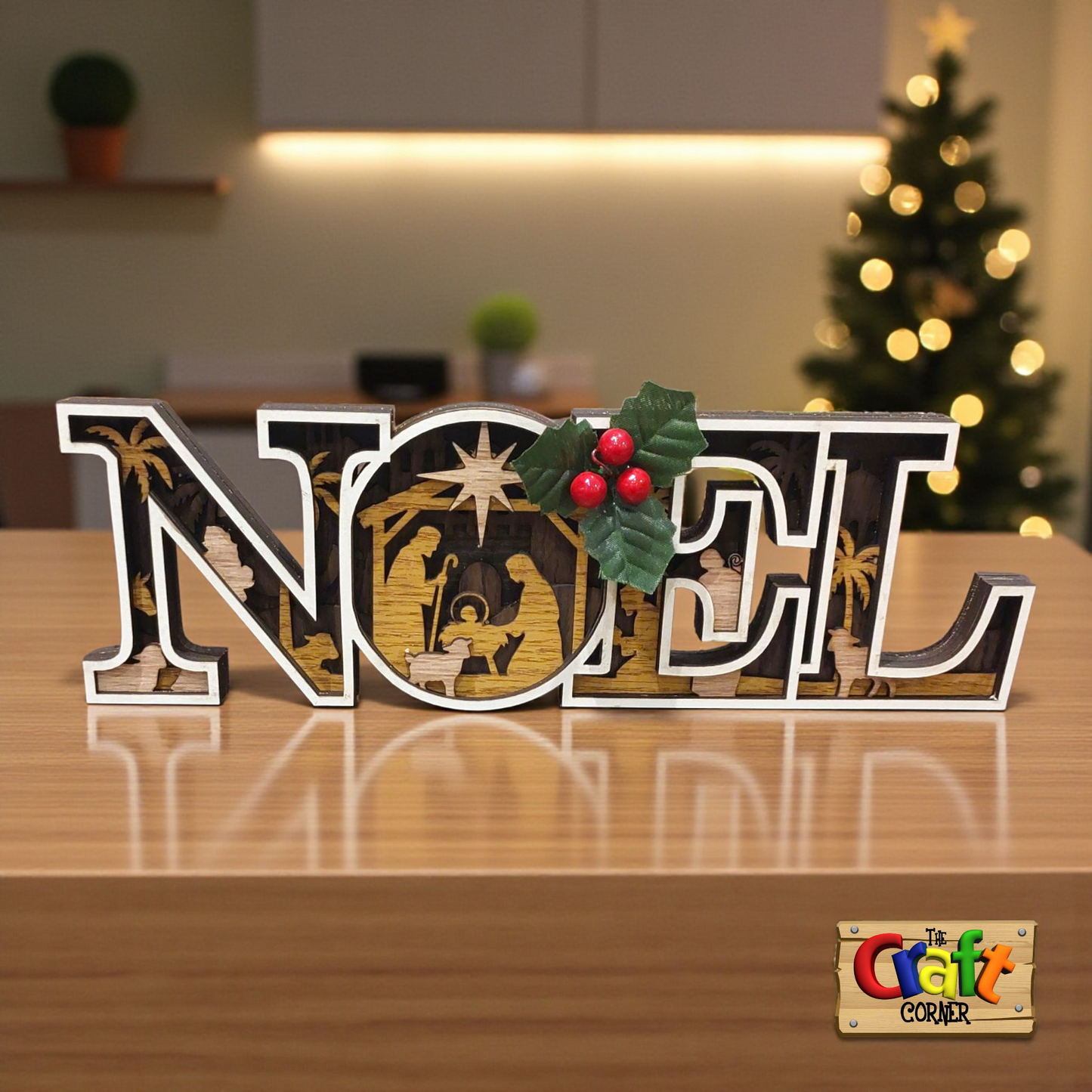 Wooden Christmas layered NOEL stand