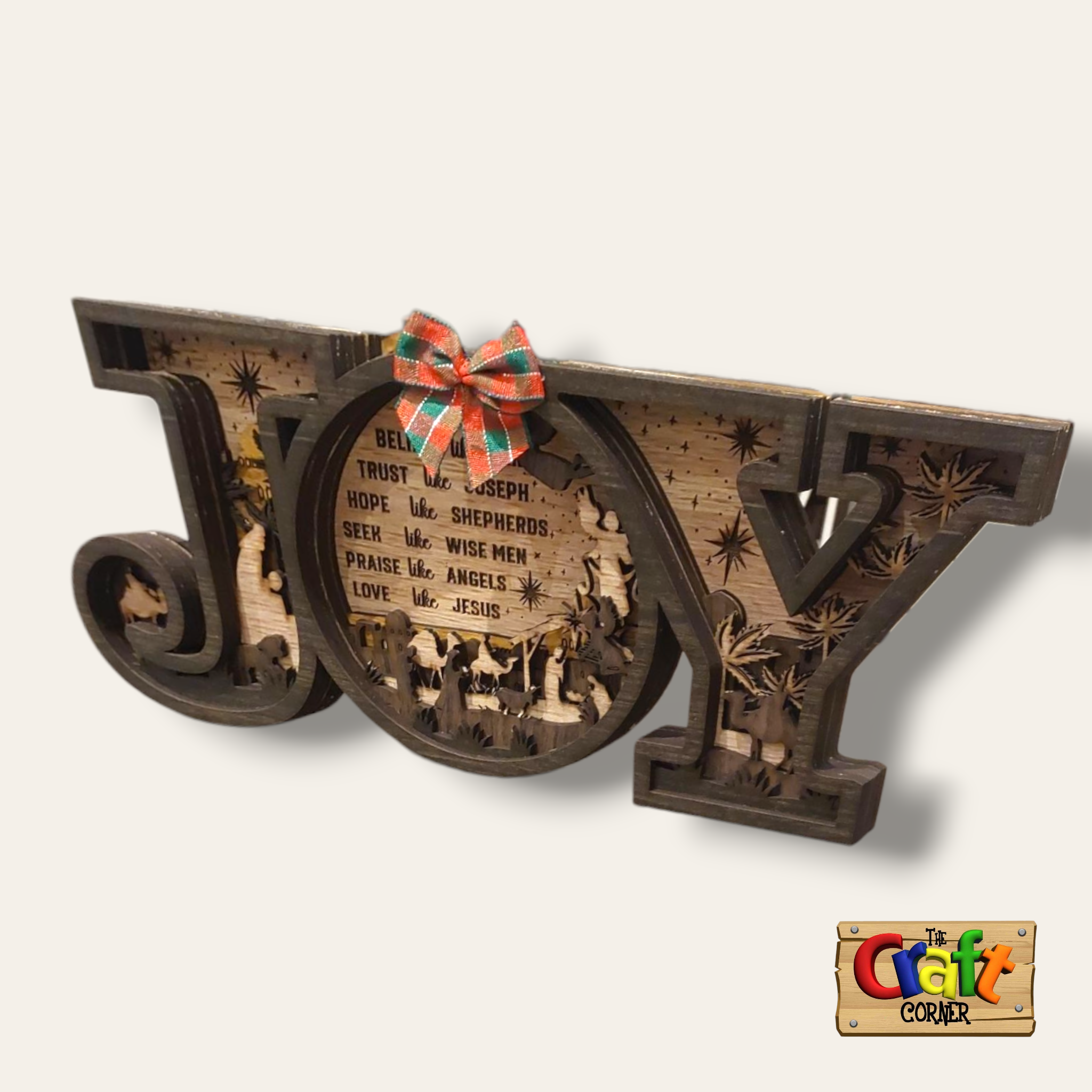 Wooden Christmas layered JOY stand