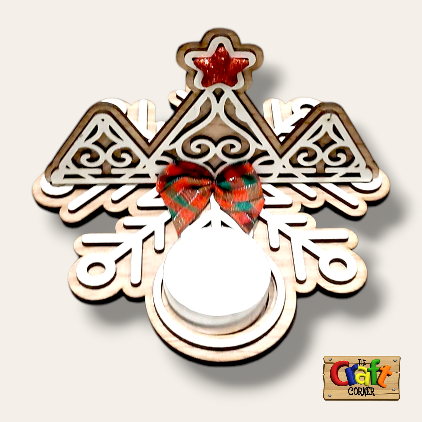 Candle holder: Wooden layered snowflake