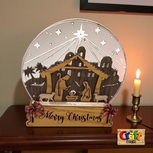 Nativity Scene: Layered wood and acrylic stand
