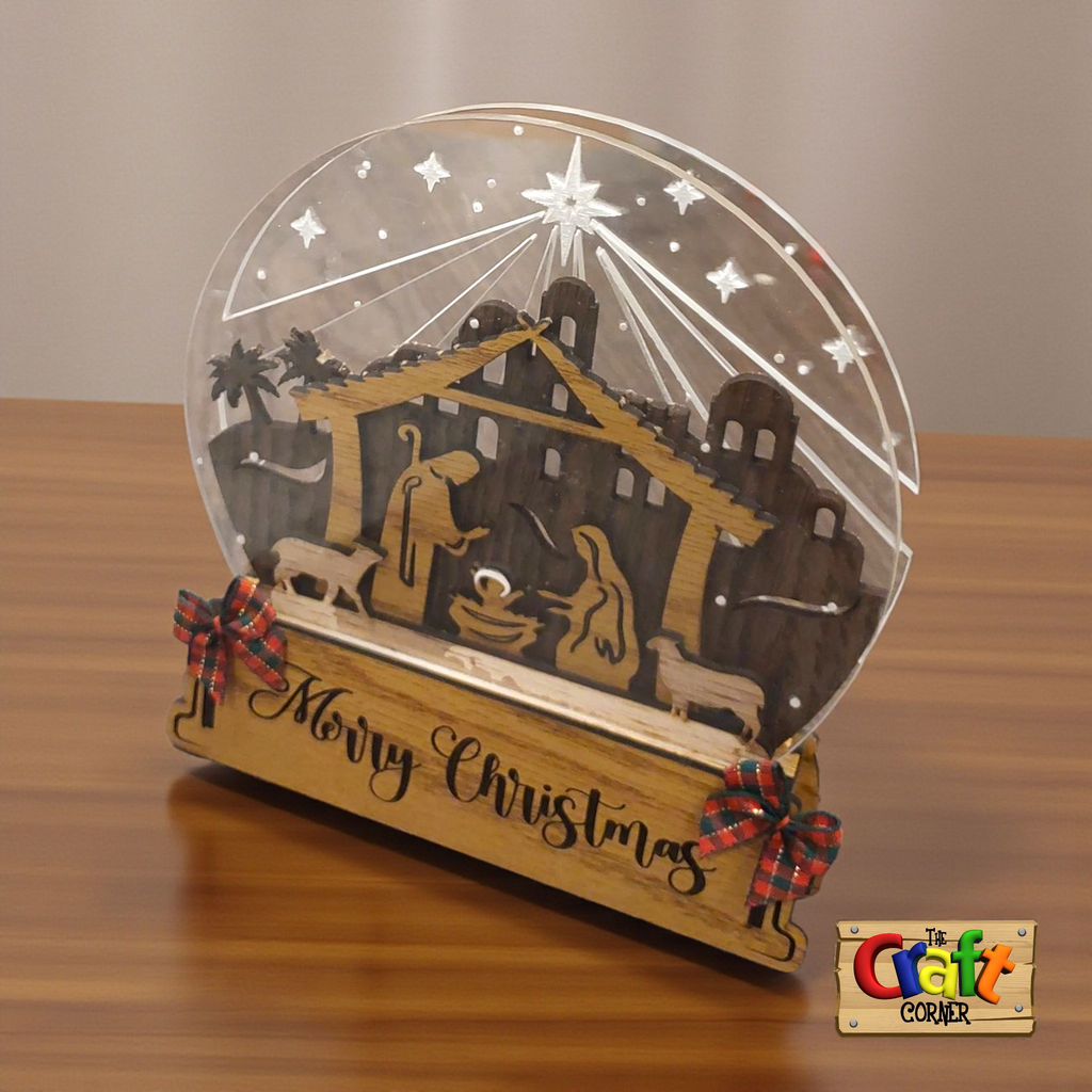 Nativity Scene: Layered wood and acrylic stand