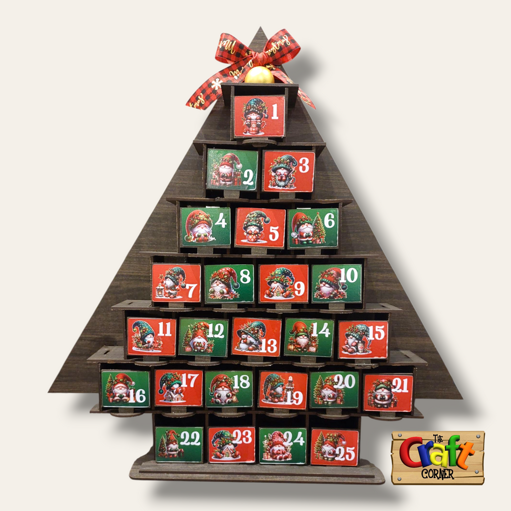 Advent Calendar: Wooden Christmas tree shaped Personalized Advent Calendar Santa