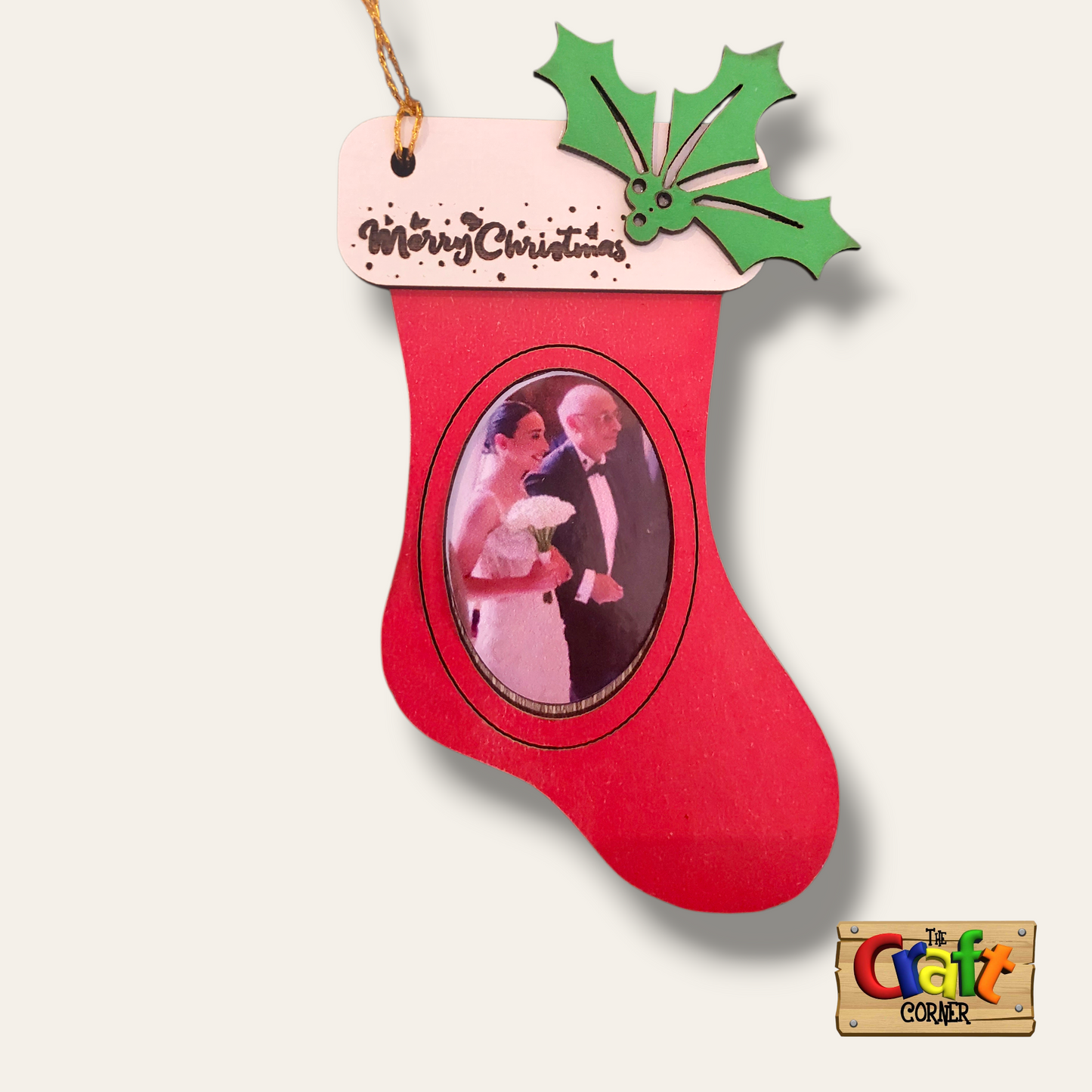Ornament: Personalized Picture frame Wooden stocking