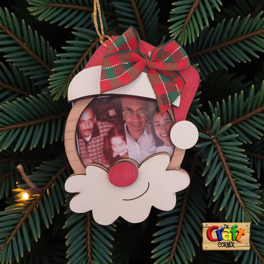 Ornament: Personalized Picture frame Wooden Santa face