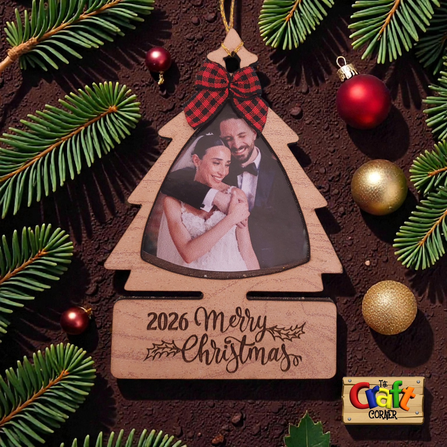 Ornament: Personalized Picture frame Wooden Christmas tree