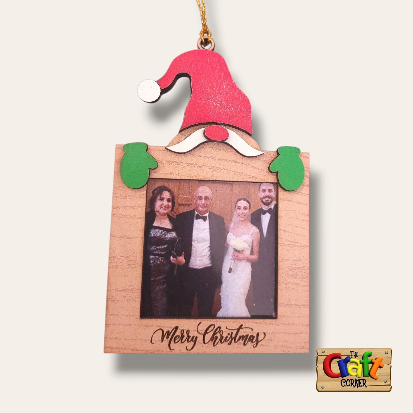 Ornament: Personalized Picture frame Wooden Gnome sweet Gnome