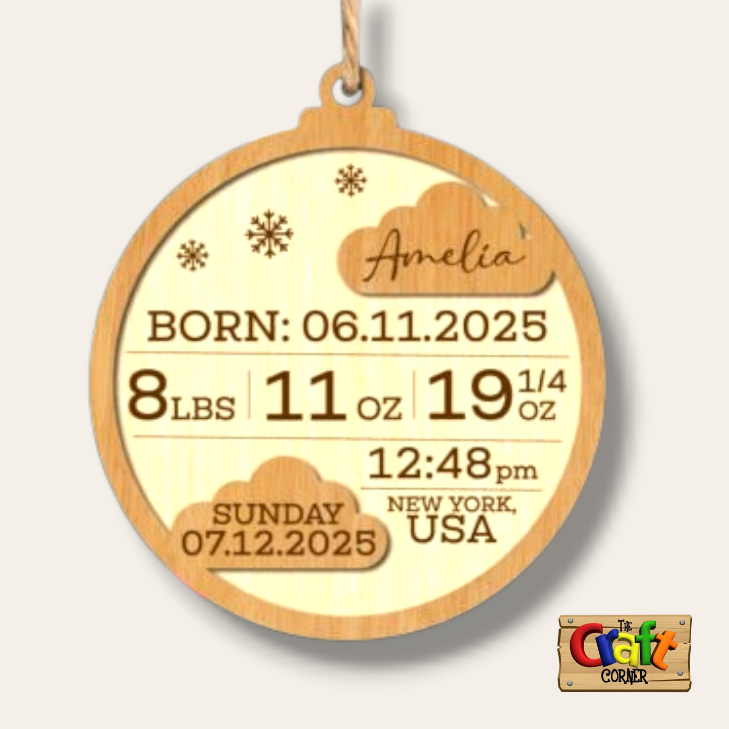 Ornament: Personalized wooden baby keepsake ornament