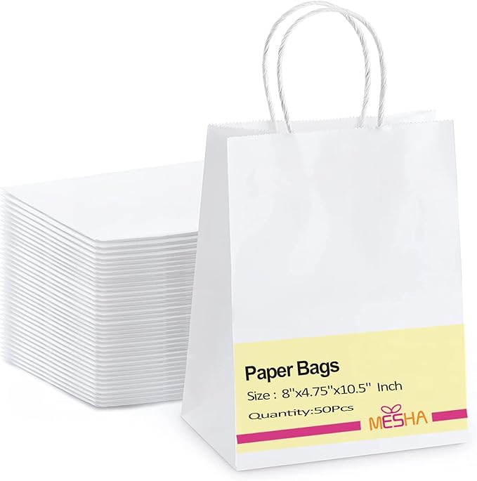 White Kraft Paper Gift Bags with Handles