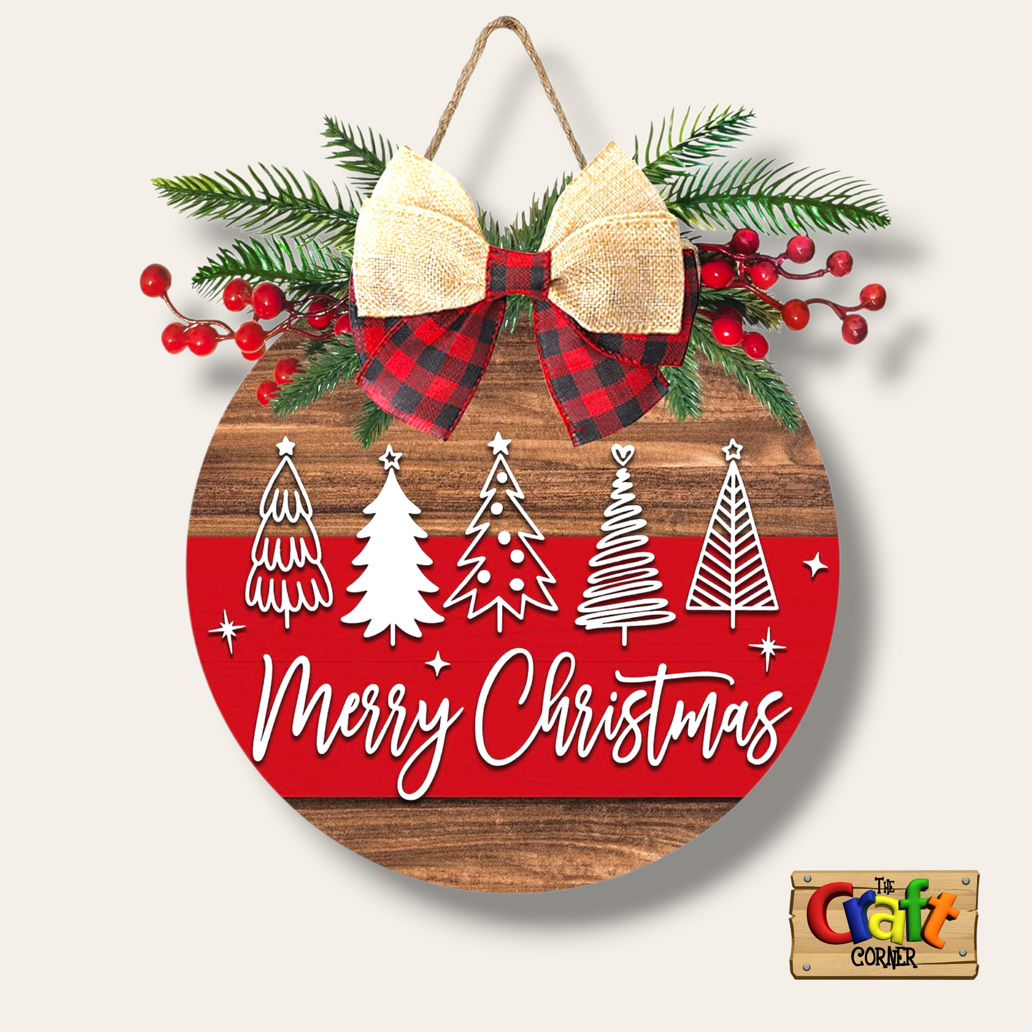 Christmas sign (merry Christmas plaid buffallo trees)