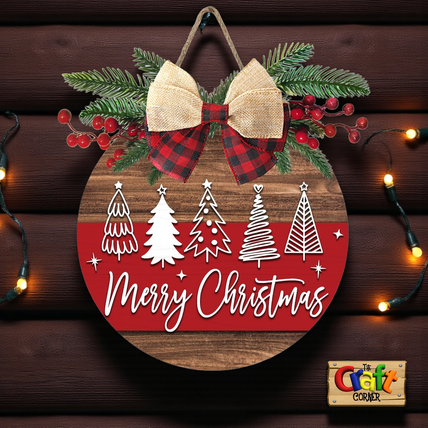 Christmas sign (merry Christmas plaid buffallo trees)