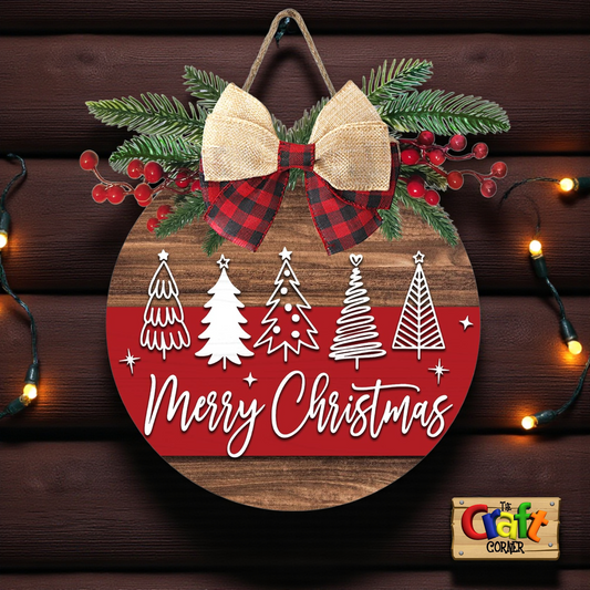 Christmas sign (merry Christmas plaid buffallo trees)