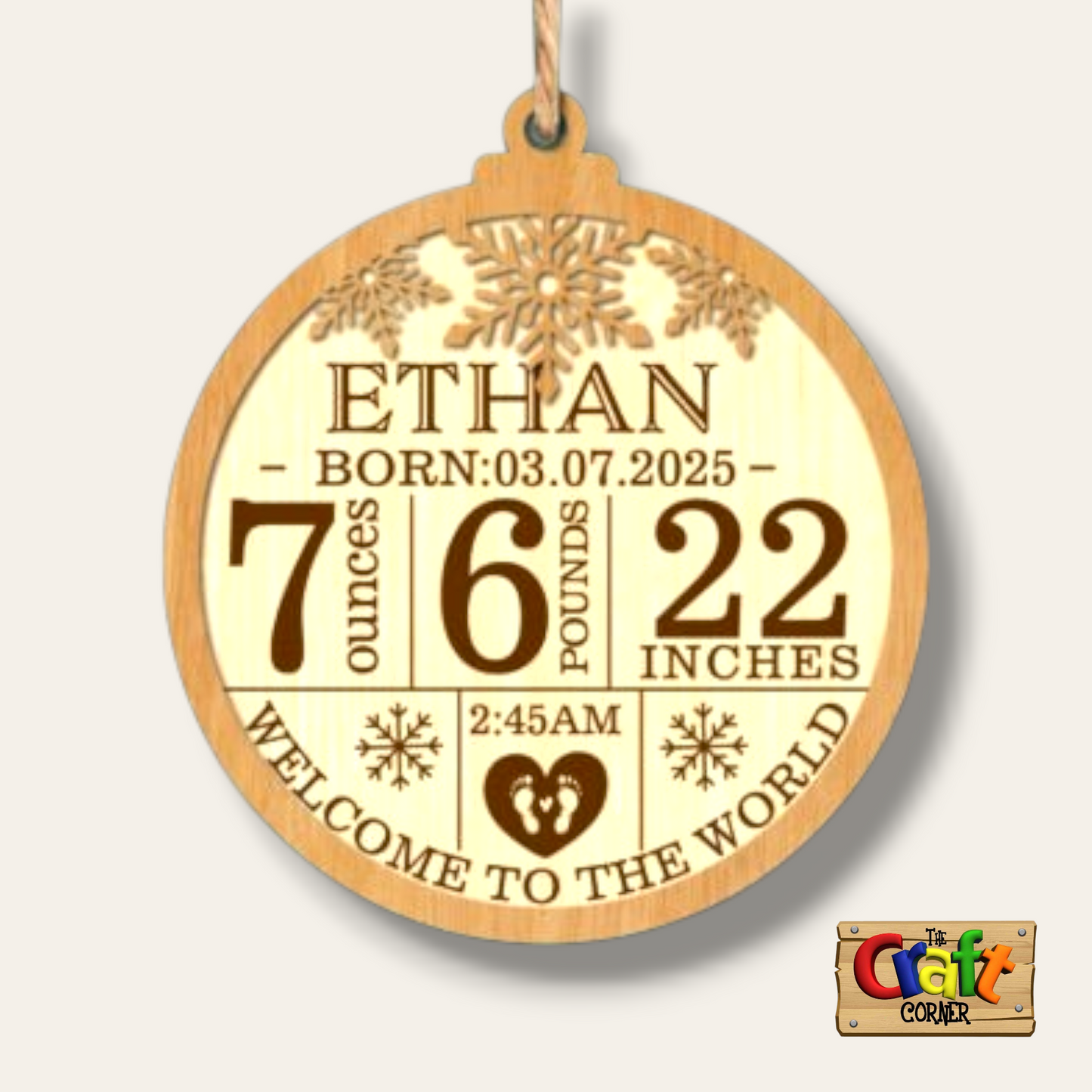 Ornament: Personalized wooden baby keepsake ornament 2