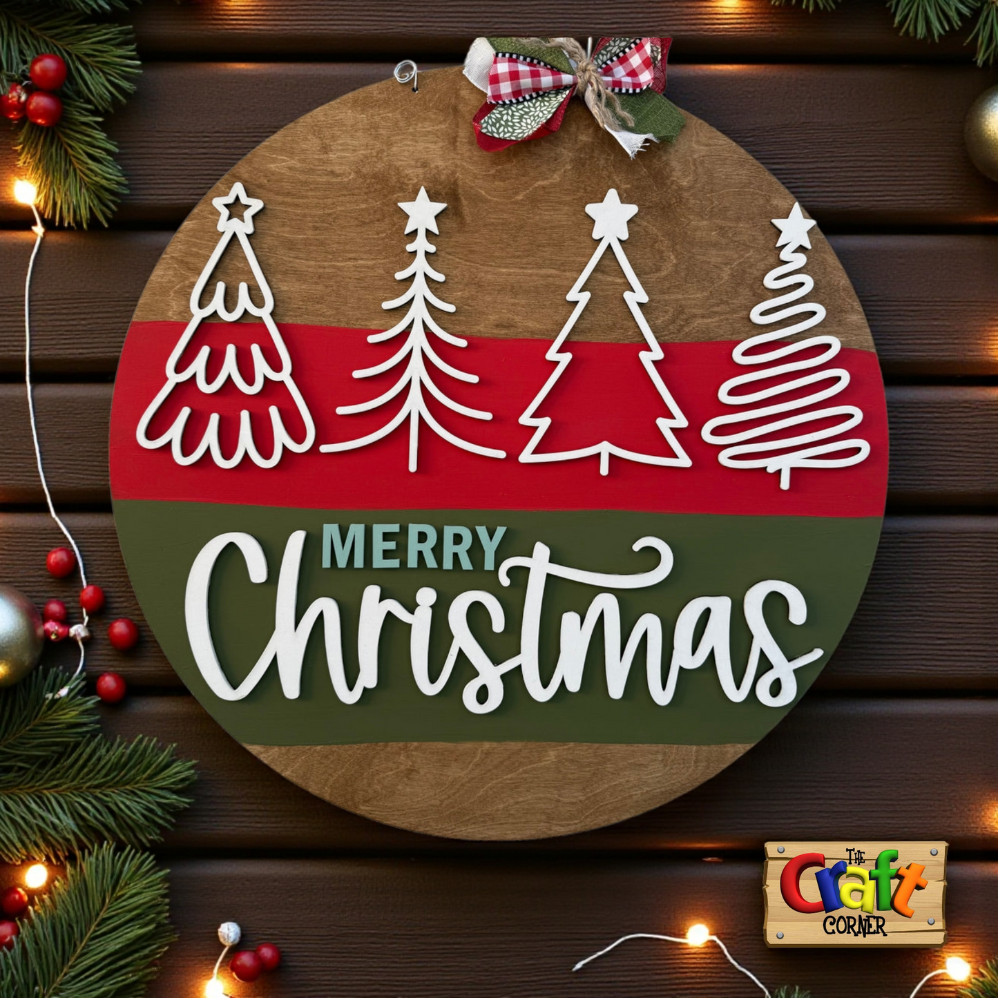 Christmas sign (merry Christmas plaid buffallo trees)