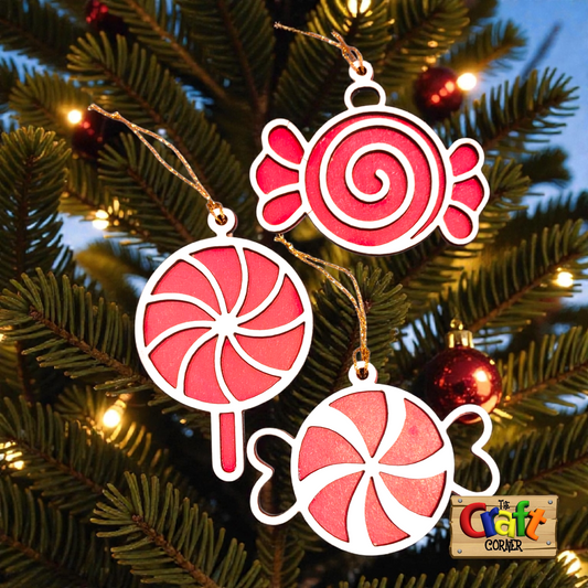 Ornament: Layered wood candy Christmas ornaments (set of 3)