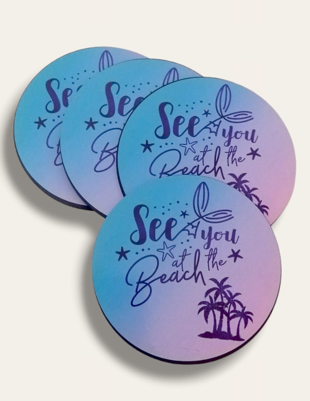 Beach wooden printed coasters 4 (set of 4)