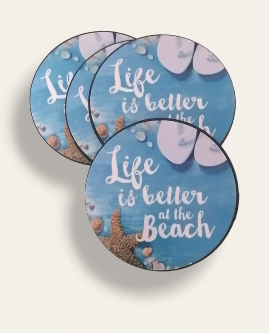 Beach wooden printed coasters 1 (set of 4)