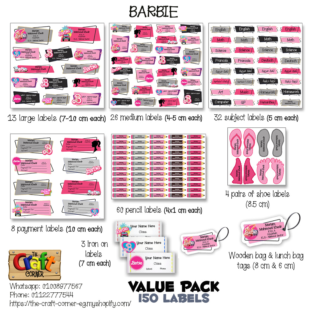 ""Barbie" School labels packs