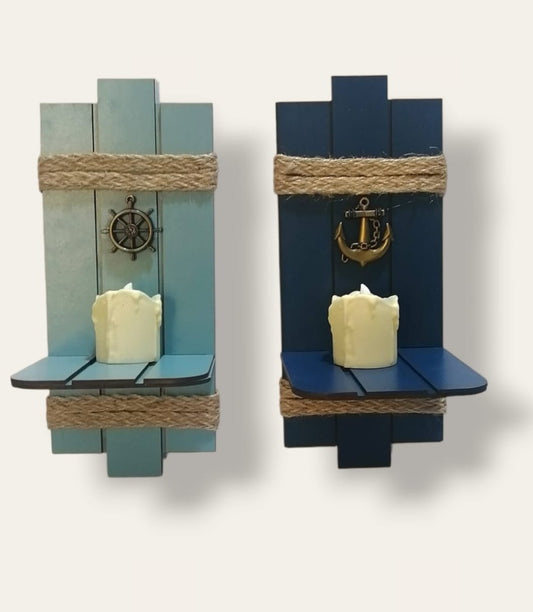 Wall hanged wooden beach candle holders (set of 2)