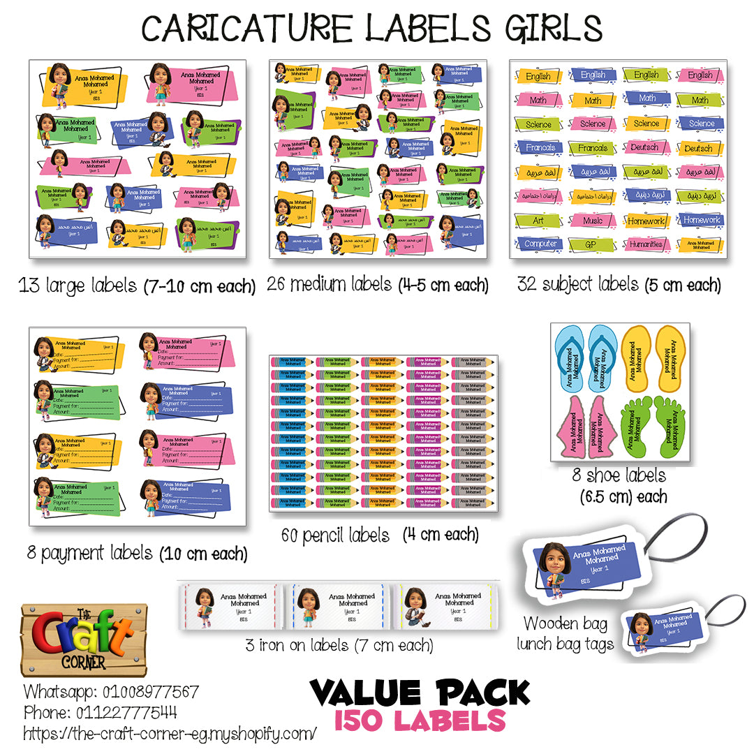 ""Caricature personalized (Girls) labels packs