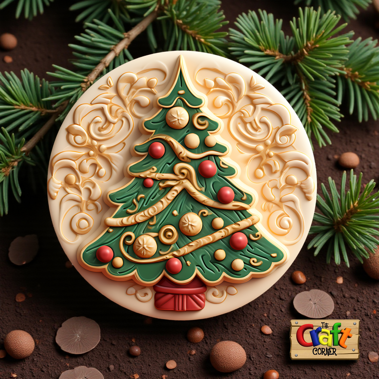 Coaster: Wooden 2D printed Christmas coaster set (Vintage trees 1)