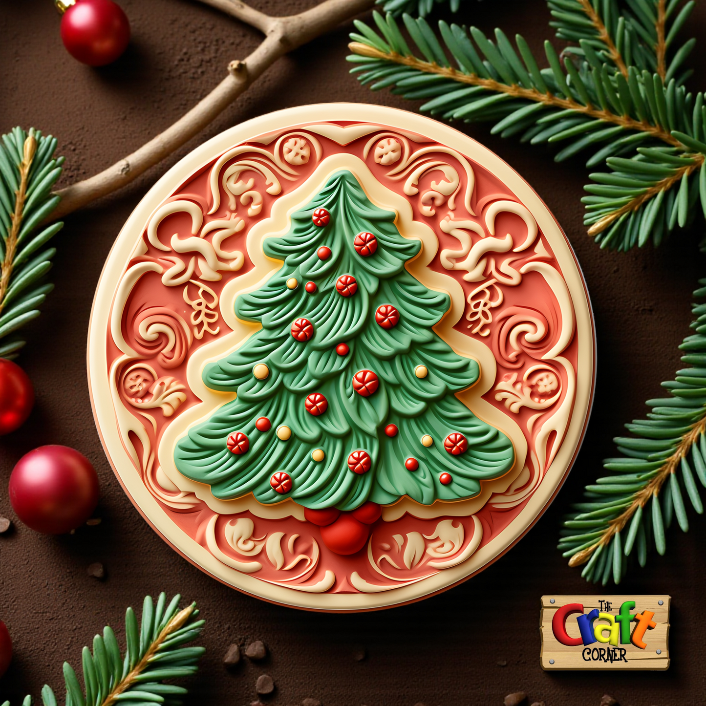 Coaster: Wooden 2D printed Christmas coaster set (Vintage trees 2)