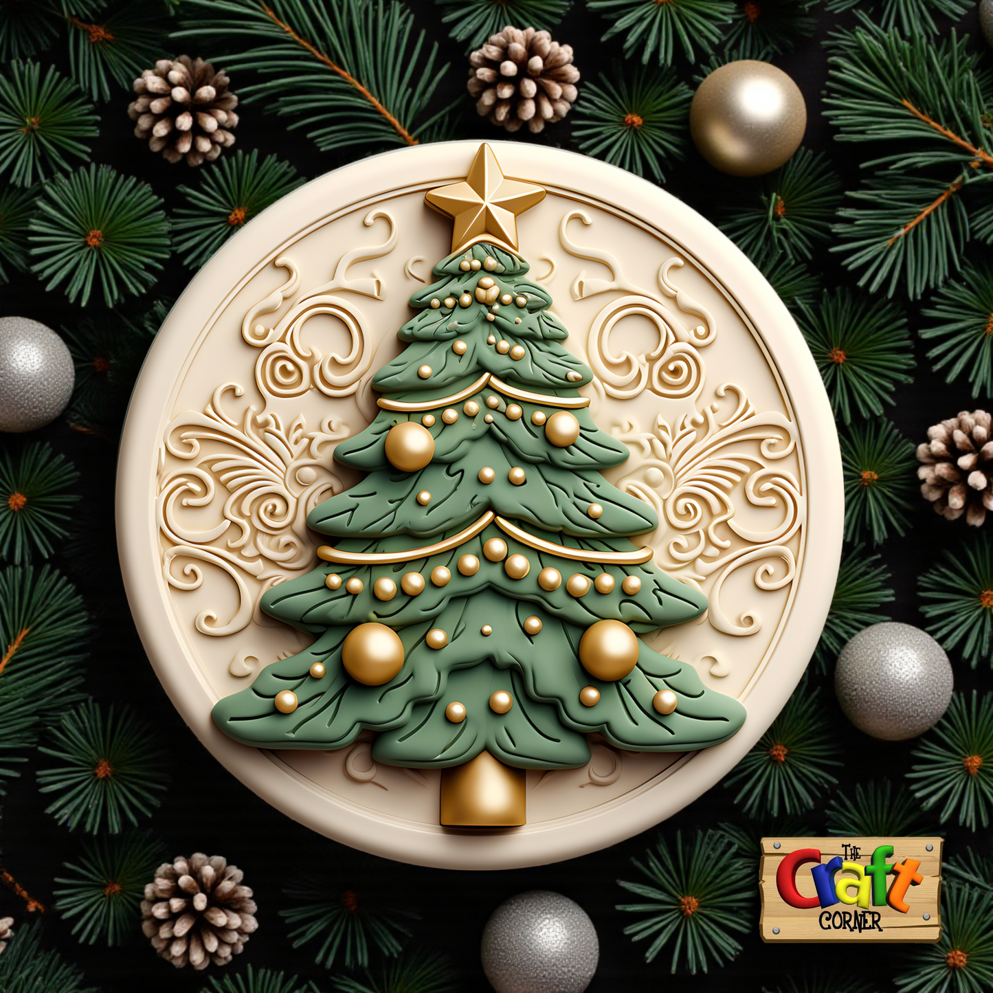 Coaster: Wooden 2D printed Christmas coaster set (Vintage trees 1)