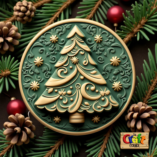 Coaster: Wooden 2D printed Christmas coaster set (Vintage trees 3)
