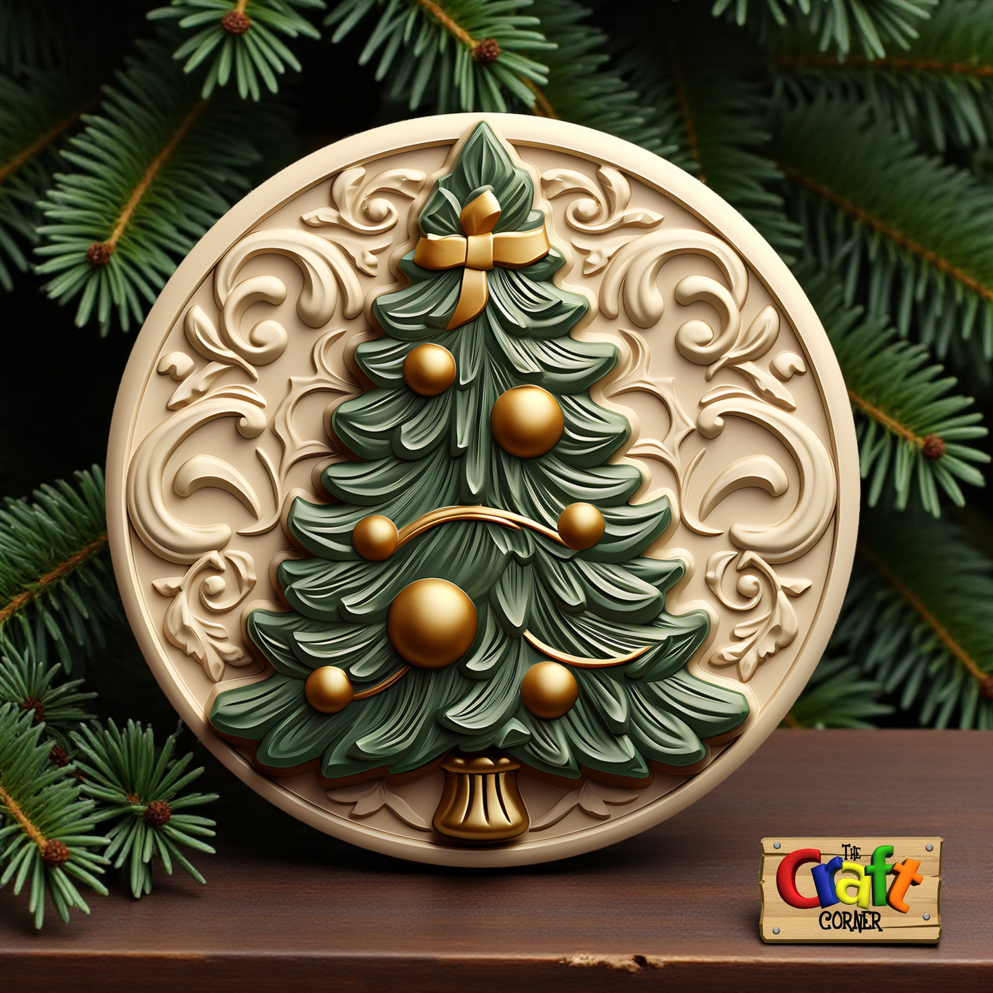 Coaster: Wooden 2D printed Christmas coaster set (Vintage trees 3)